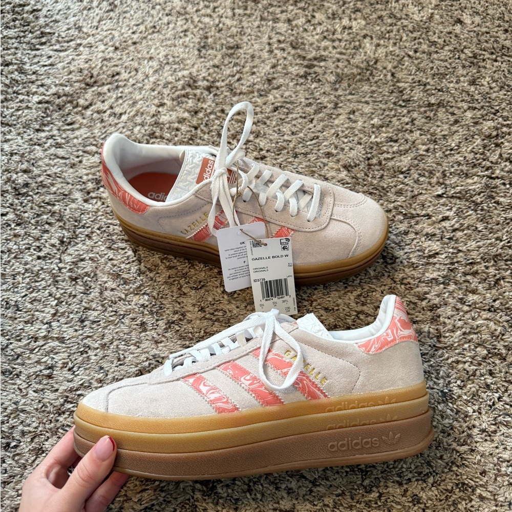 Adidas Women's Cream and Coral Gazelle Sneakers